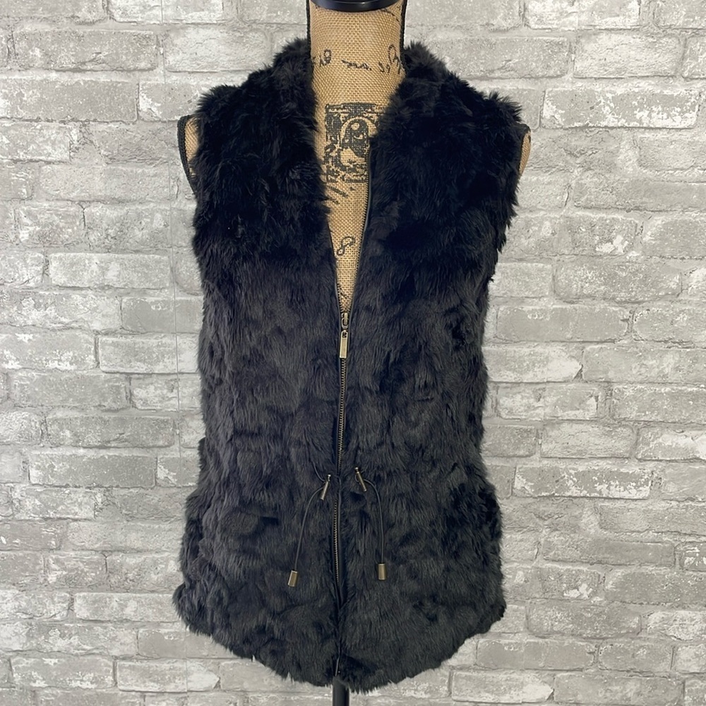 Maurices Black zip front fur vest